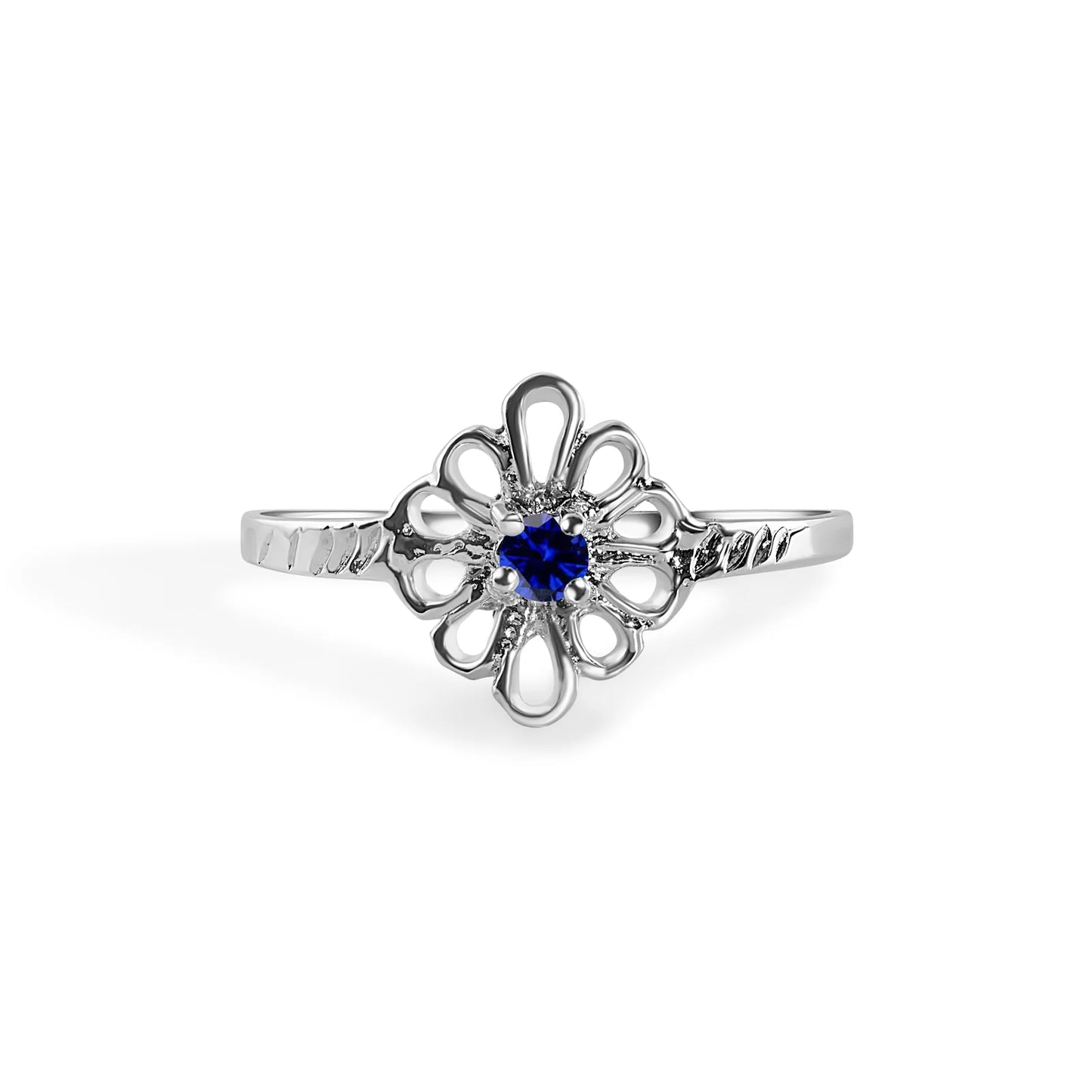 925 Sterling Silver Rhodium Plated Filigree Birthstone Ring