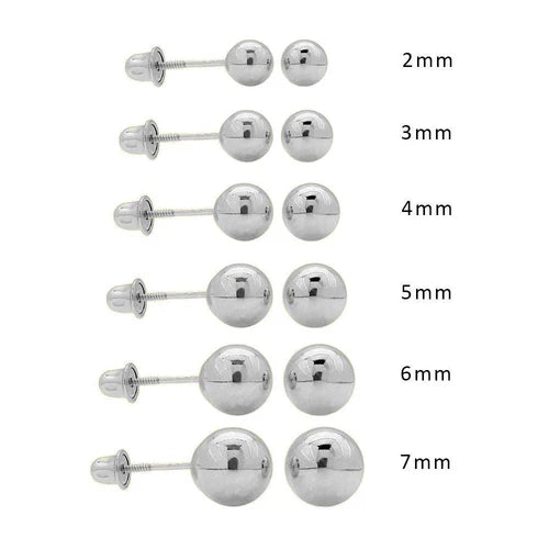 14 Karat White Gold Screw Backing Bead Stud Earring