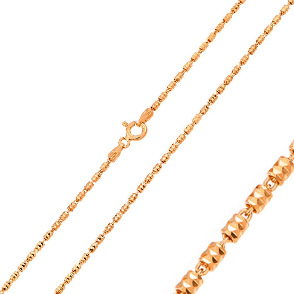 925 Silver Rose Gold Plated Diamond Cut Close Tube 030 Chains 1.3mm