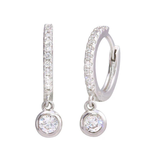 925 Sterling Silver Rhodium Plated Dangling CZ huggie hoop Earrings