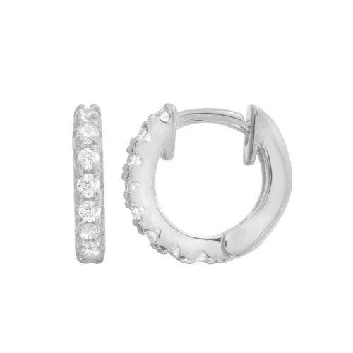 925 Sterling Silver Rhodium Plated CZ huggie hoop Earrings 9.3mm