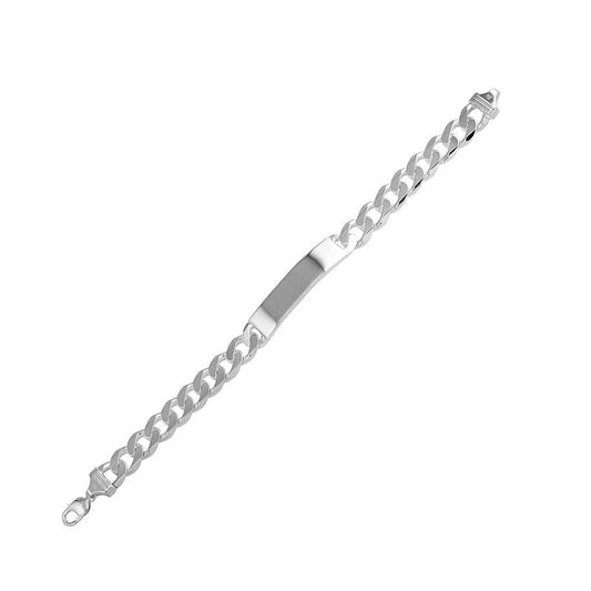 925 Sterling Silver Engravable ID Super Flat Curb 180 Bracelet 6.8mm
