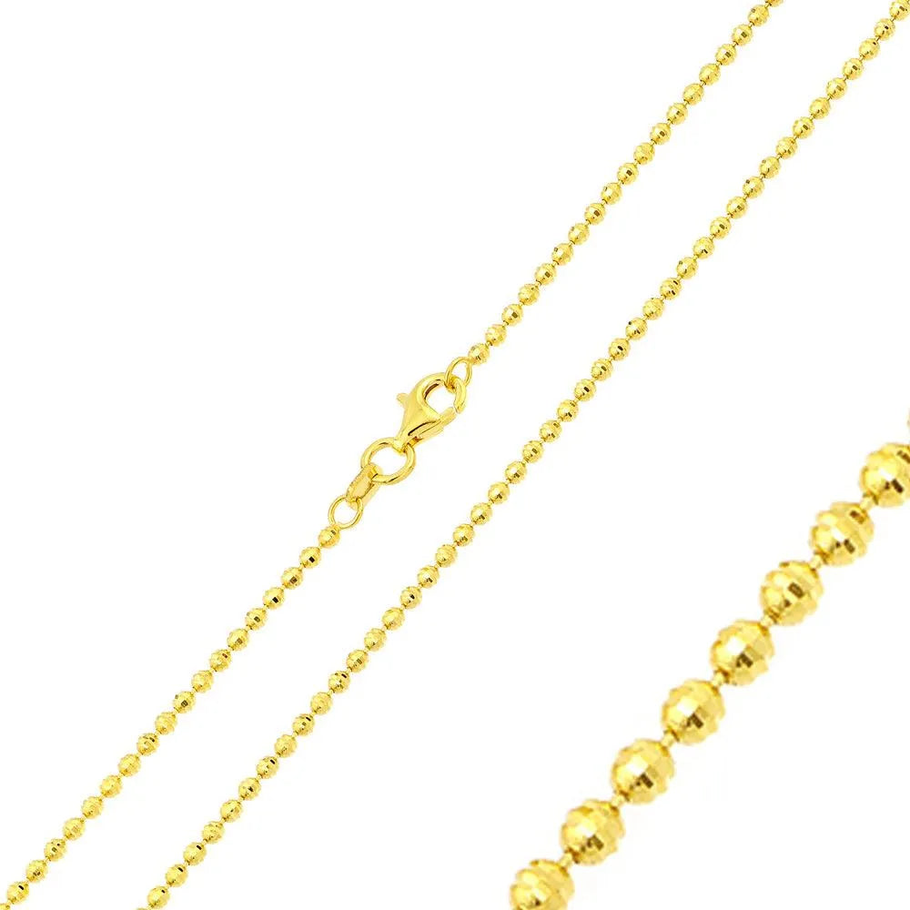 925 Sterling Silver Gold Plated Horizontal Diamond Cut Bead Chain 1.8mm