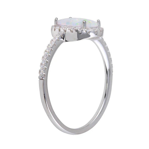 925 Sterling Silver Rhodium Plated Oval Solitaire Synthetic Opal CZ Ring