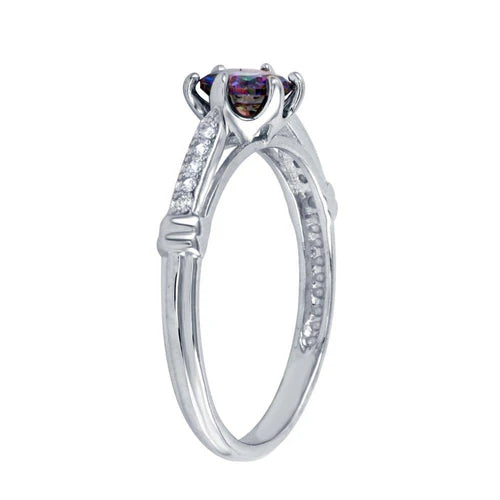 925 Sterling Silver Rhodium Plated  Oval Solitaire Synthetic Mystic Topaz CZ Ring