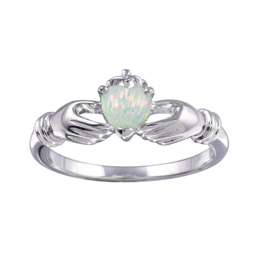 925 Sterling Silver Rhodium Plated Heart Opal Ring