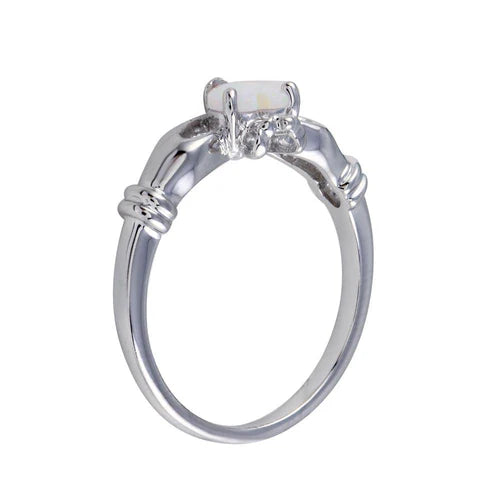 925 Sterling Silver Rhodium Plated Heart Opal Ring