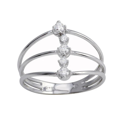 925 Sterling Silver Rhodium Plated Line CZ Ring