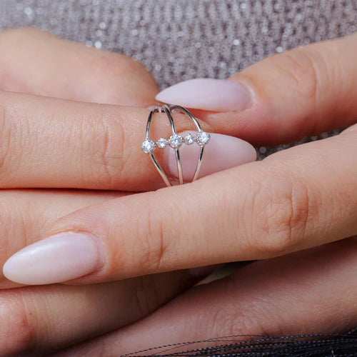 925 Sterling Silver Rhodium Plated Line CZ Ring