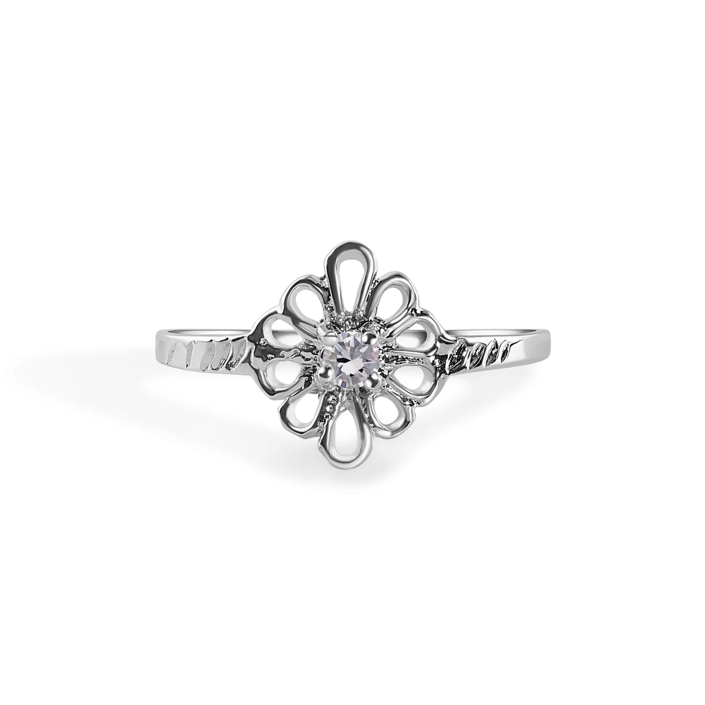 925 Sterling Silver Rhodium Plated Filigree Birthstone Ring