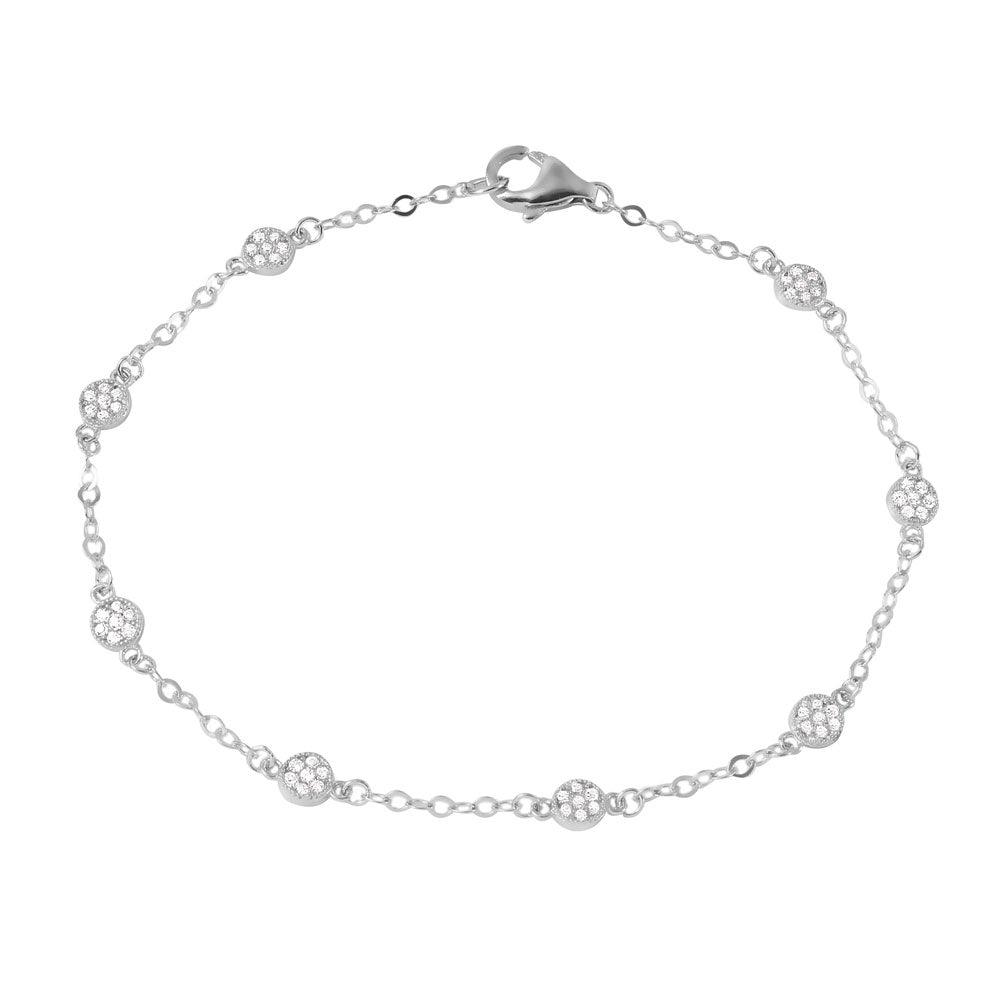 925 Sterling Silver Rhodium Plated Small Round Floral CZ Bracelet