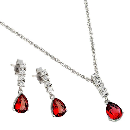 925 Sterling Silver Rhodium Plated Teardrop CZ Dangling Matching Set