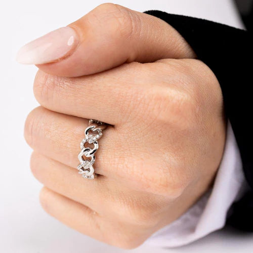 925 Sterling Silver Rhodium Plated Curb Design Link Ring 5.8mm