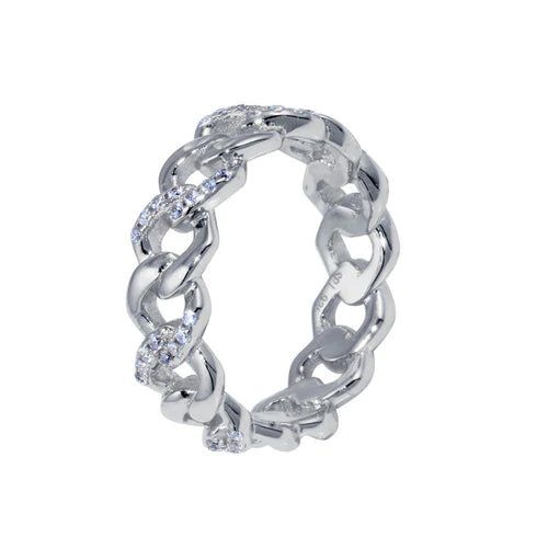 925 Sterling Silver Rhodium Plated Curb Design Link Ring 5.8mm