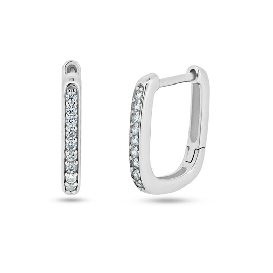 925 Sterling Silver Rhodium Plated Rectangular CZ Hoop Earring
