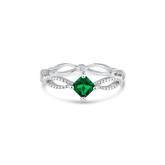 925 Sterling Silver Rhodium Plated Marquise Green CZ Ring