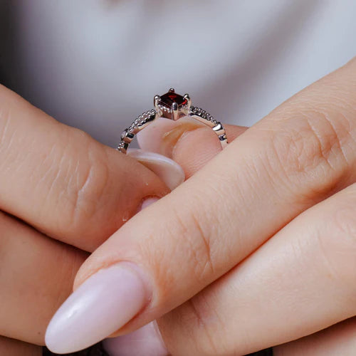 925 Sterling Silver Rhodium Plated Marquise Red CZ Ring