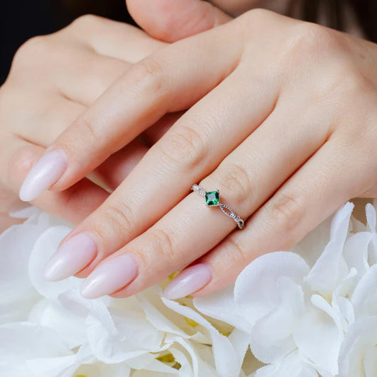 925 Sterling Silver Rhodium Plated Marquise Green CZ Ring