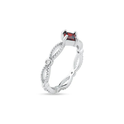 925 Sterling Silver Rhodium Plated Marquise Red CZ Ring