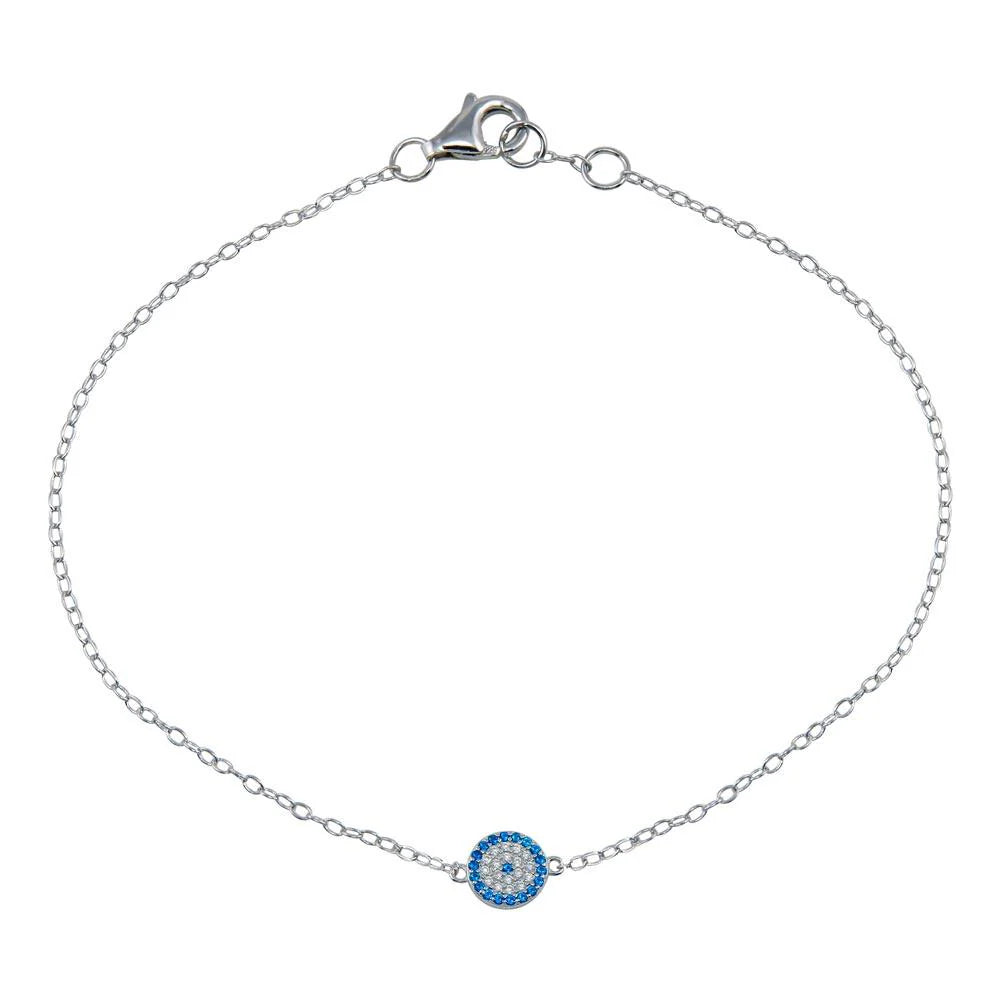 925 Sterling Silver Rhodium Plated CZ Evil Eye Bracelet