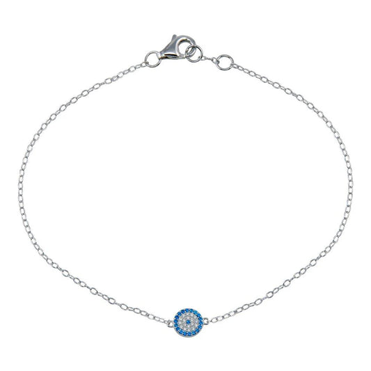 925 Sterling Silver Rhodium Plated CZ Evil Eye Bracelet