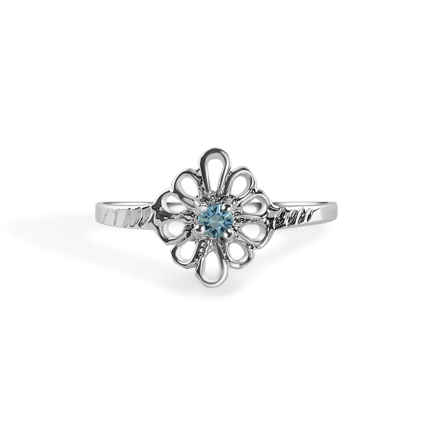 925 Sterling Silver Rhodium Plated Filigree Birthstone Ring