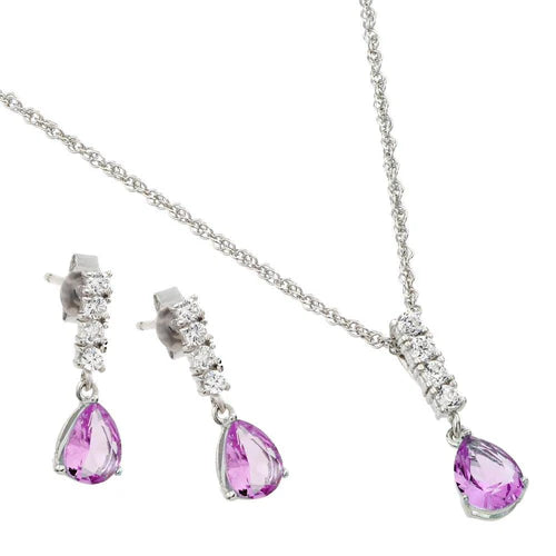 925 Sterling Silver Rhodium Plated Teardrop CZ Dangling Matching Set