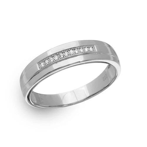 925 Sterling Silver Rhodium Plated Men's  Single Bar CZ Ring