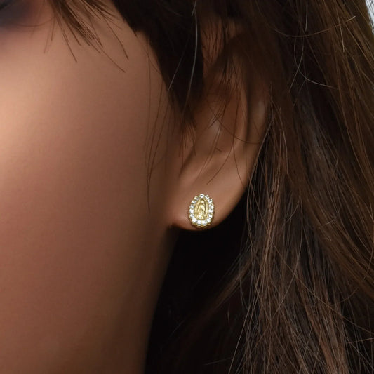 14 Karat Yellow Gold Guadalupe CZ Screw Back Earring