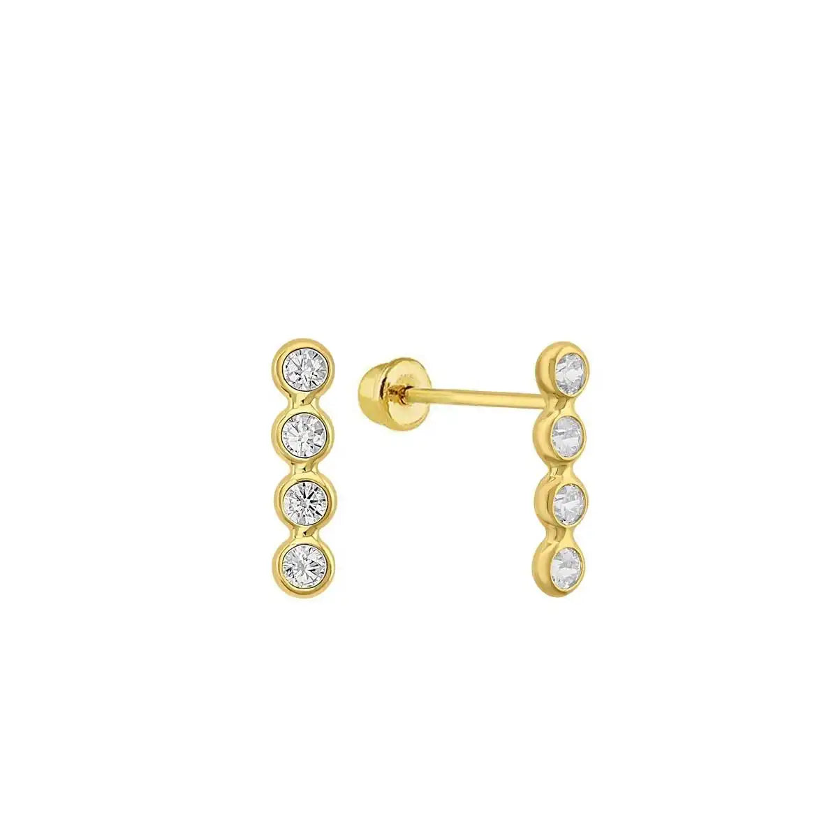 14 Karat Yellow Gold 4 CZ Bubble Drop Screw Back Stud Earring