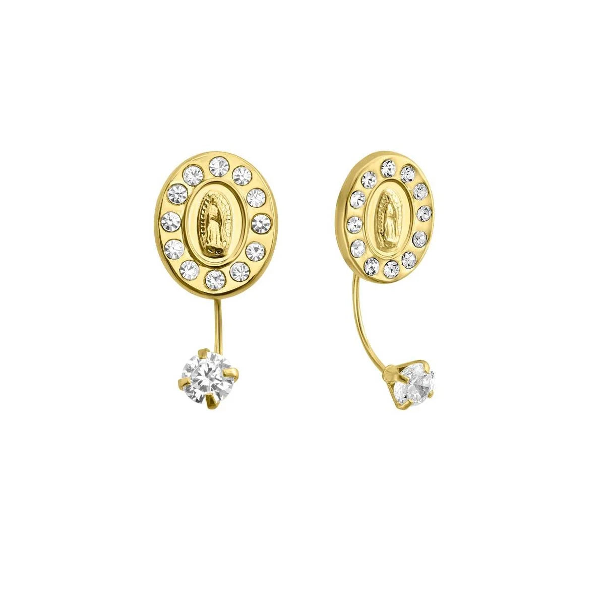 14 Karat Yellow Gold CZ Front-Back Guadalupe Screw Back Earring