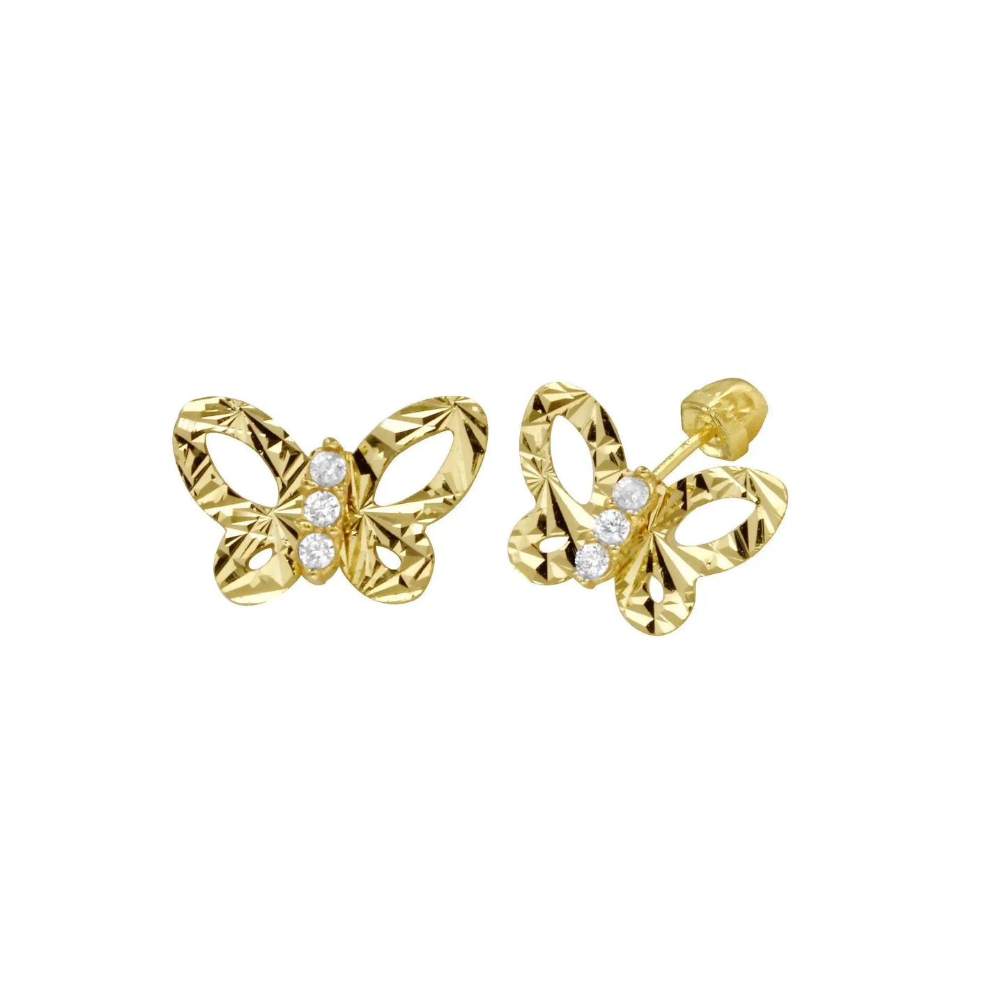 14 Karat Yellow Gold Butterfly CZ Center Screw Back Earring