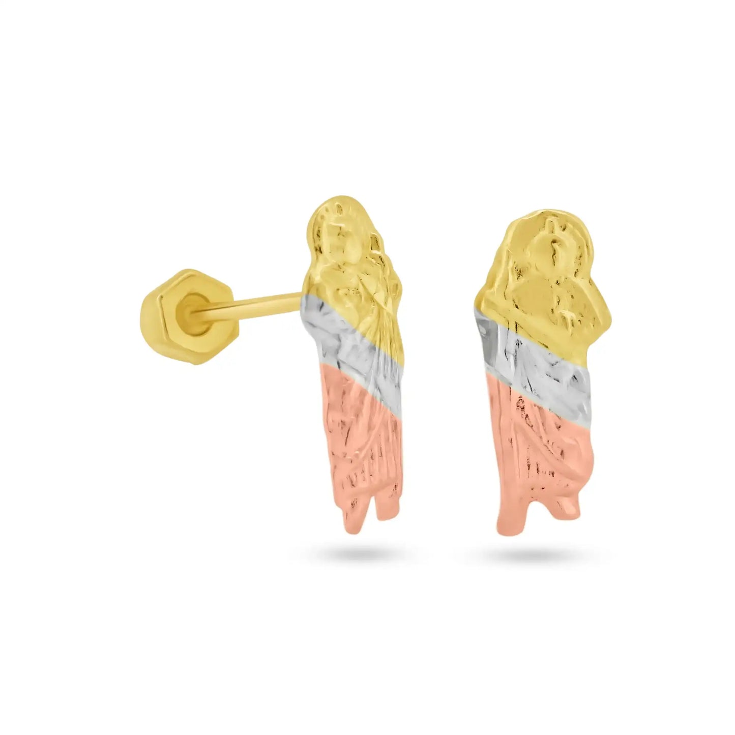 14 Karat Yellow Gold Three Tone St Jude Screw Back Earring