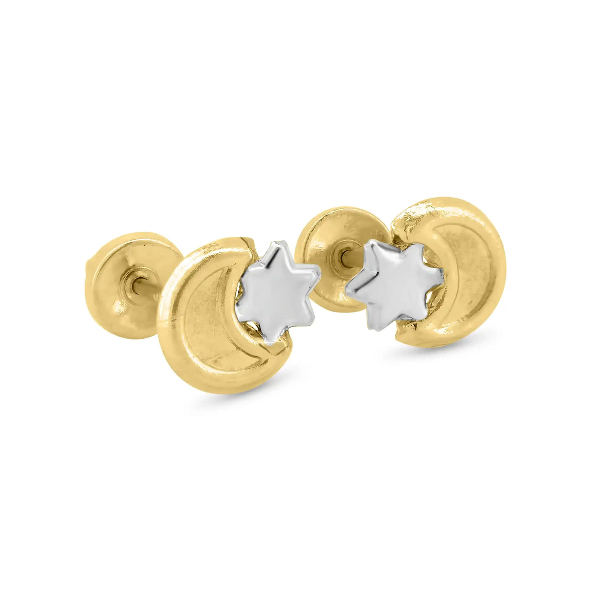 14 Karat Yellow Gold Moon and Star Screw Back Earrings
