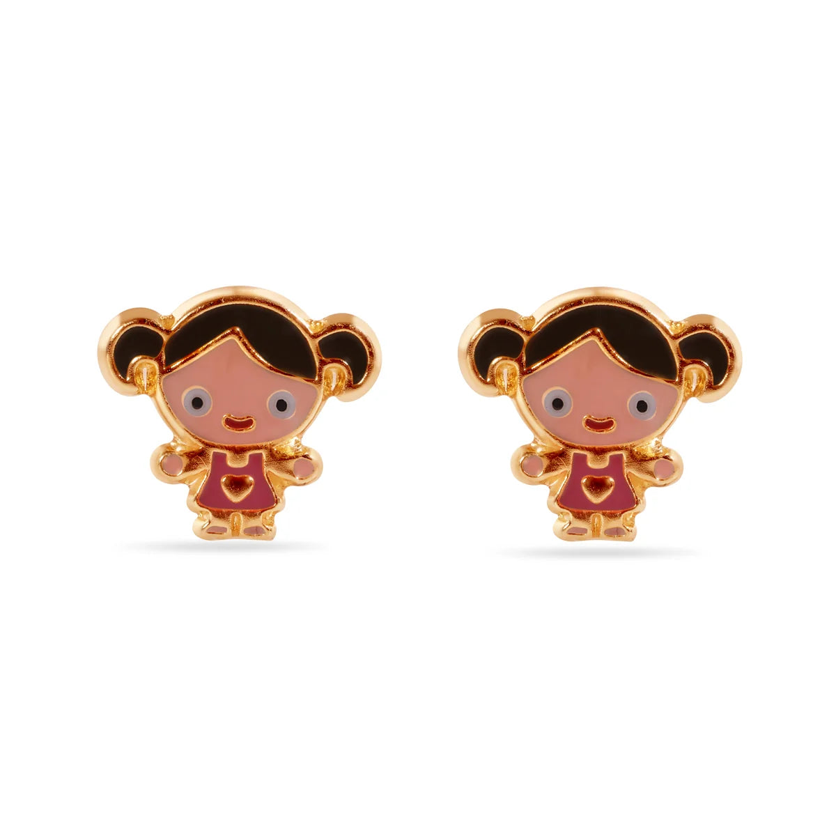 14 Karat Doll Enamel Screw Back Earrings