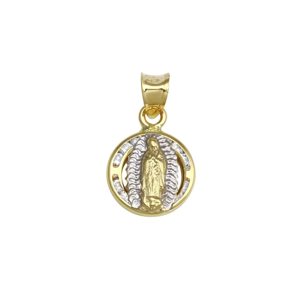 14 Karat Yellow Gold CZ Disc Guadalupe Pendant