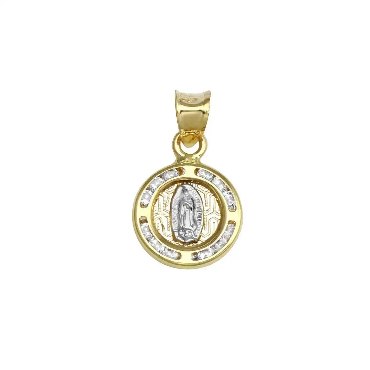 14 Karat Yellow Gold CZ Disc Guadalupe Pendant