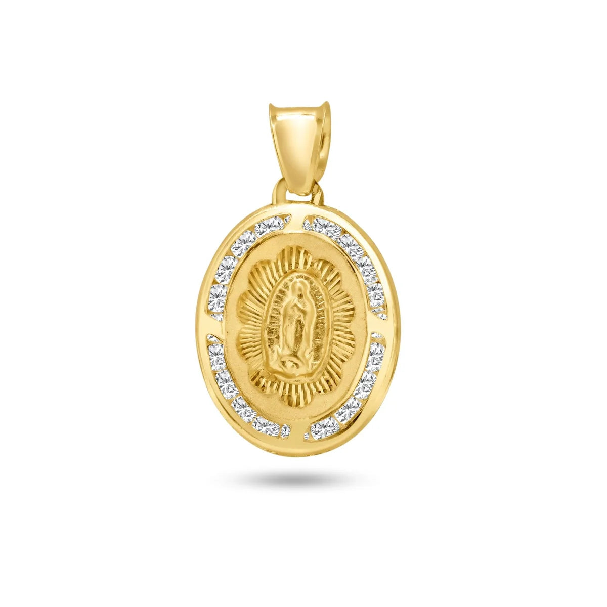 14 Karat Yellow Gold Oval Diamond Cut CZ Guadalupe Pendant