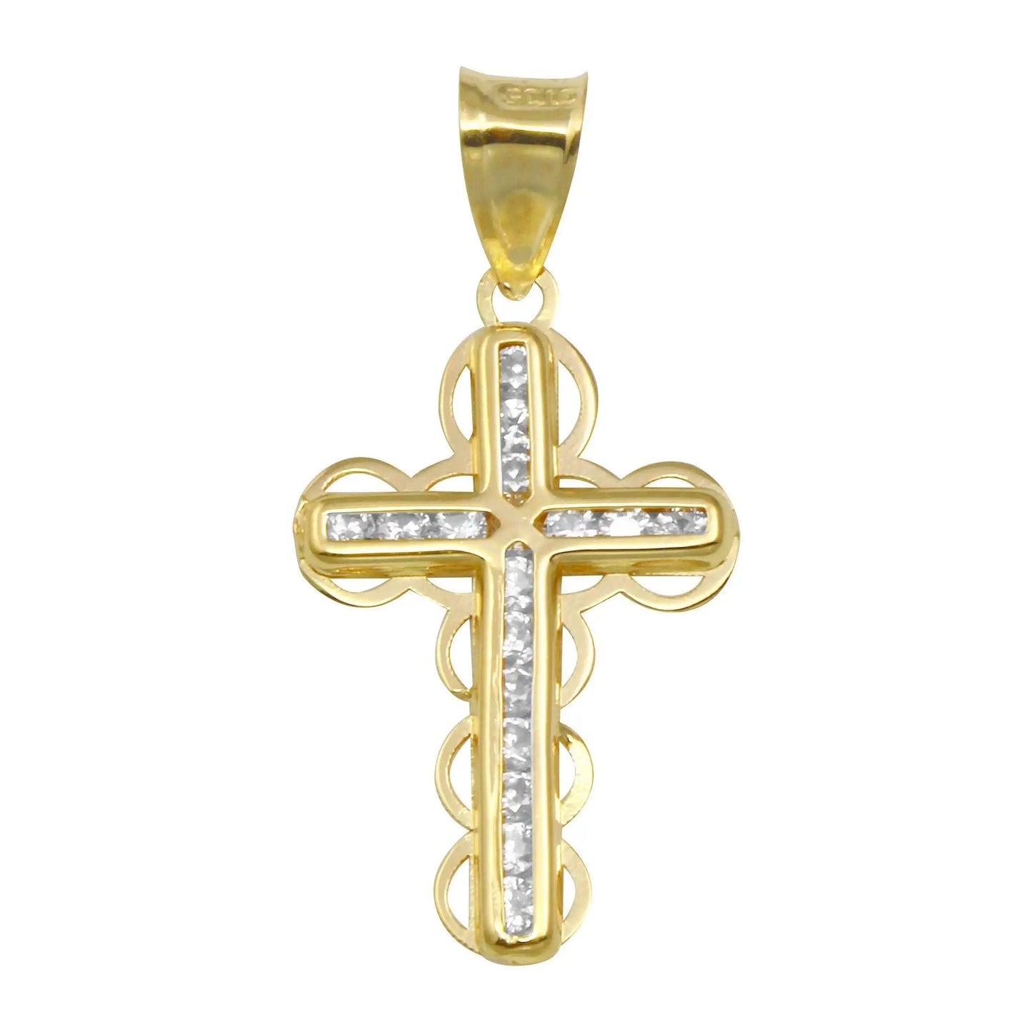 14 Karat Yellow Gold CZ Bubble Cross Pendant