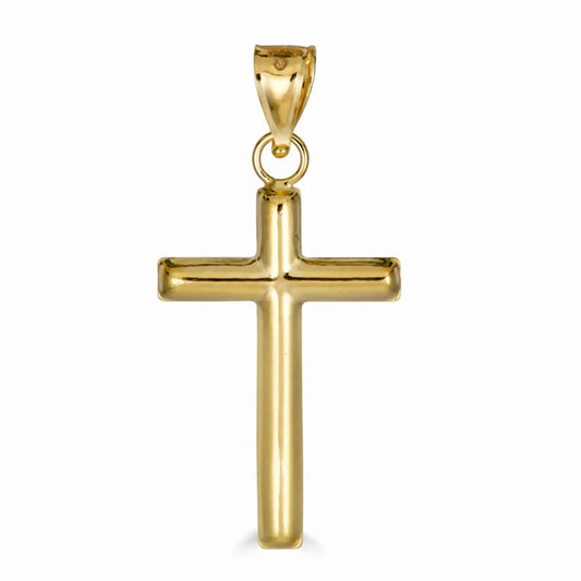 14 Karat Yellow Gold Hollow Tube Crucifix Pendant