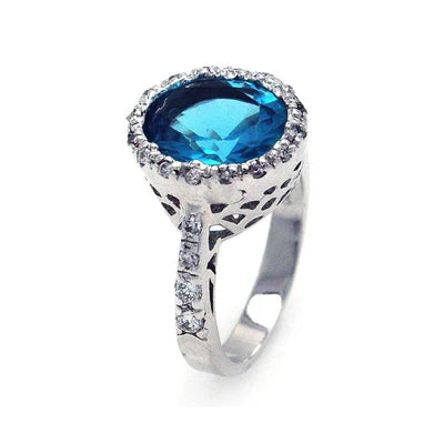 925 Sterling Silver Clearance Rhodium Plated Clear and Blue Center CZ Ring
