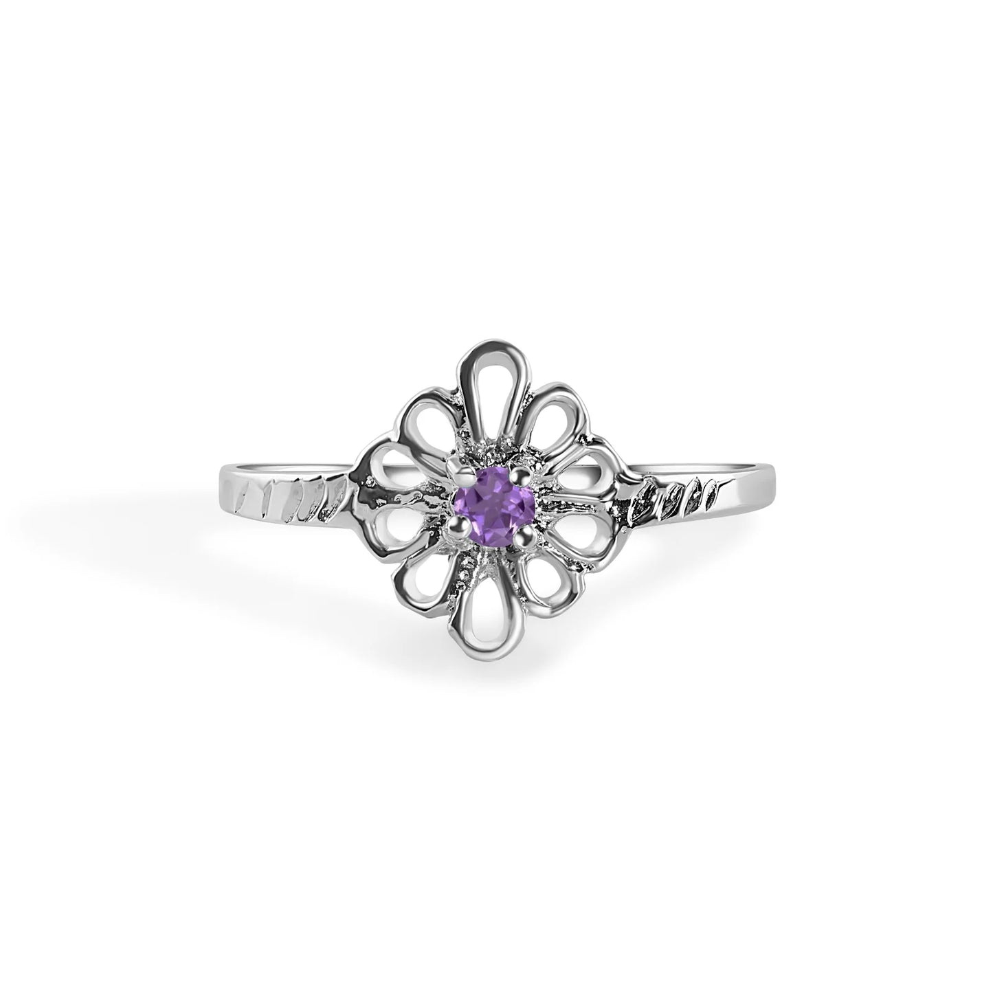 925 Sterling Silver Rhodium Plated Filigree Birthstone Ring