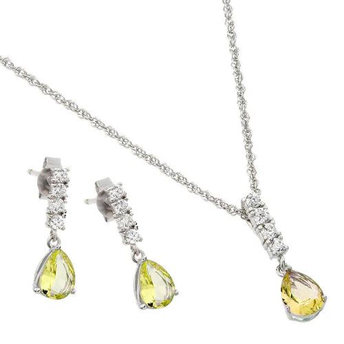 925 Sterling Silver Rhodium Plated Teardrop CZ Dangling Matching Set