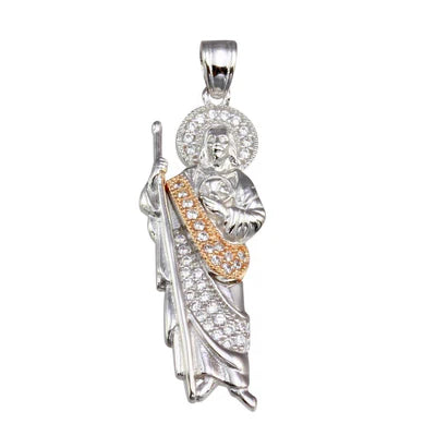 925 Sterling Silver Two-Tone Plated St. Jude CZ Pendant