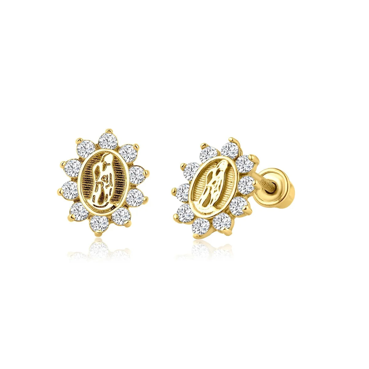14 Karat Yellow Gold Virgin Mary Screw Back Earring