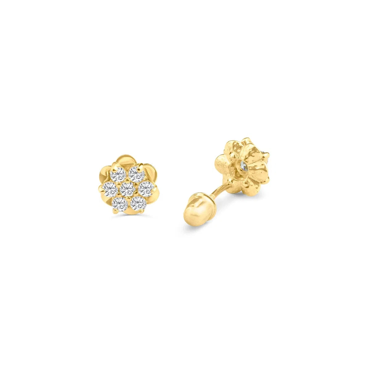 14 Karat Yellow Gold Center CZ Flower Screw Back Stud Earring