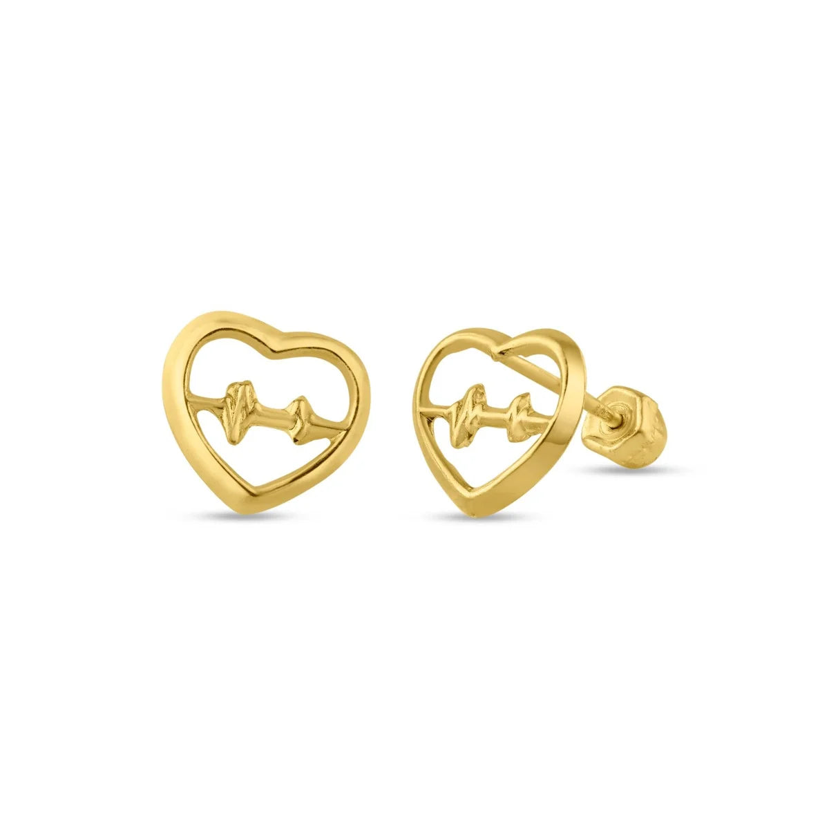 14 Karat Yellow Gold Open Heart Beat Screw Back Stud Earring