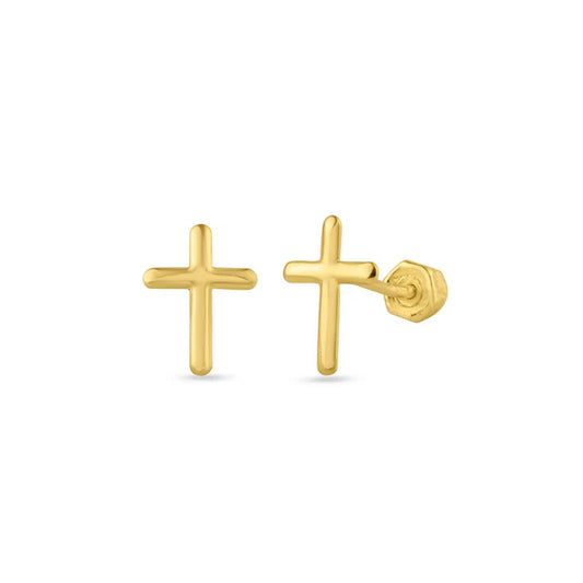 14 Karat Yellow Gold Cross Screw Back Stud Earring