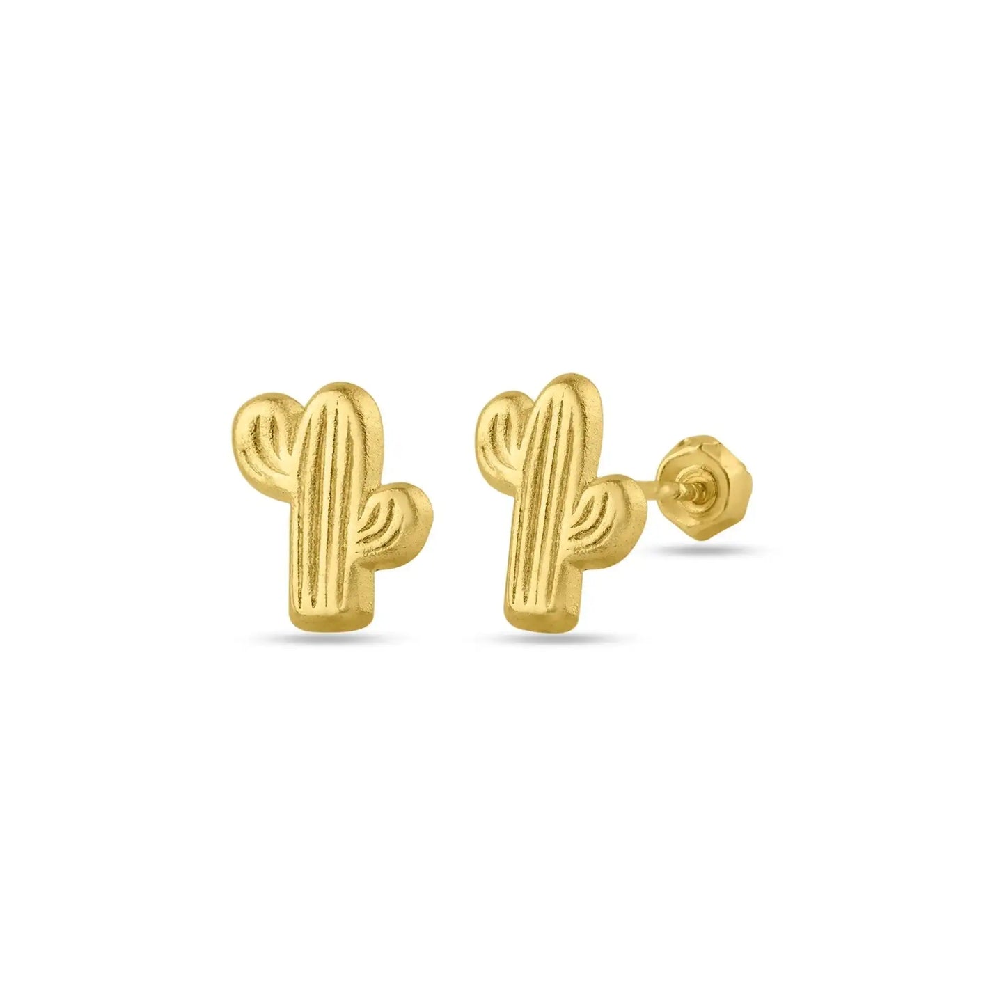 14 Karat Yellow Gold Cactus Screw Back Stud Earring