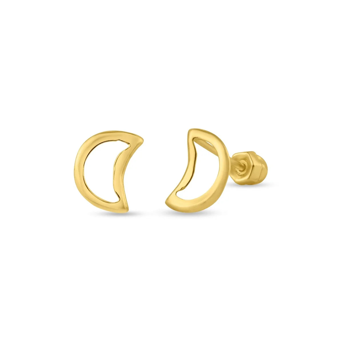 14 Karat Yellow Gold Moon Screw Back Stud Earring